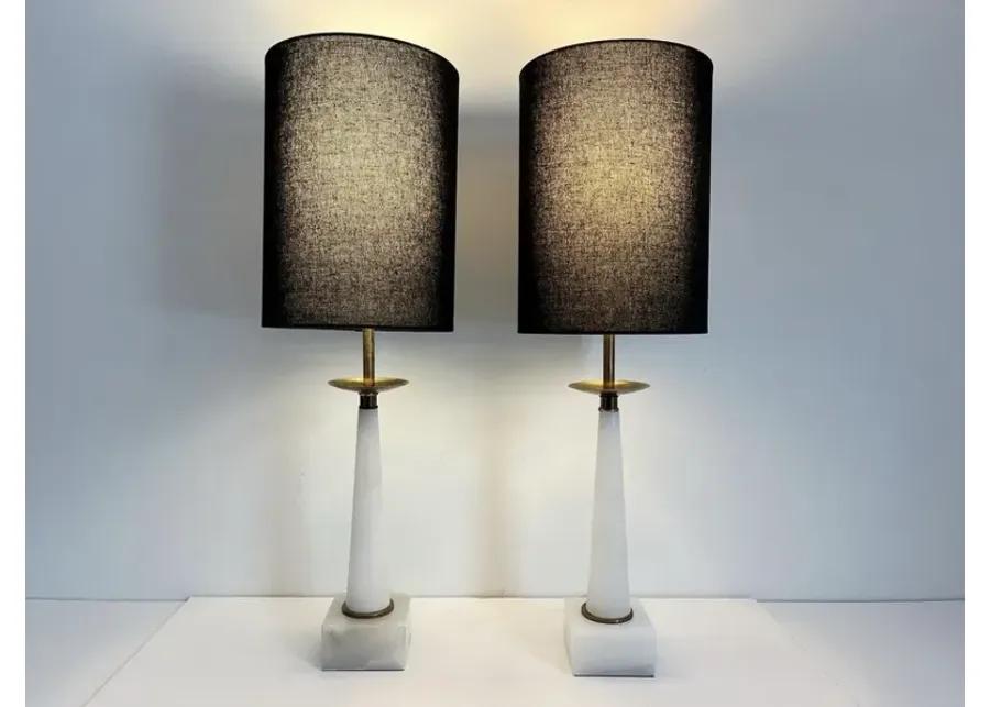 Italian Alabaster Lamps w/Shades - Set of 2 - C the Light Interiors