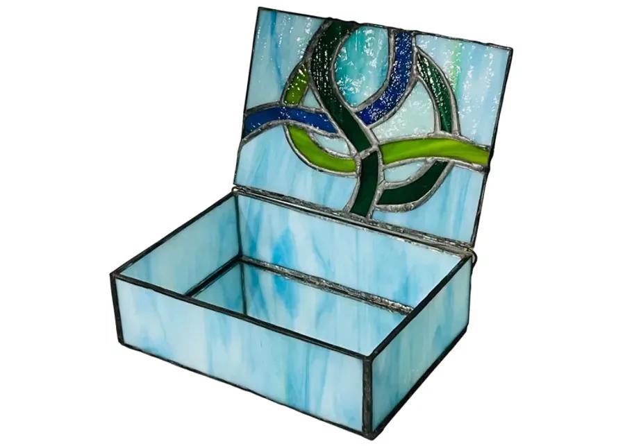 Stained Glass Lidded Box - Eat Drink Home - Blue