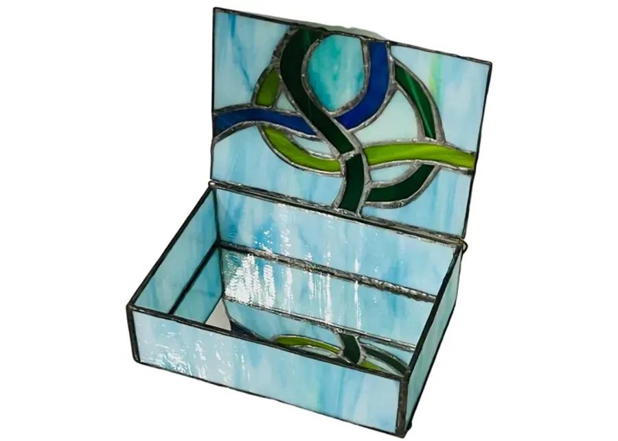 Stained Glass Lidded Box - Eat Drink Home - Blue