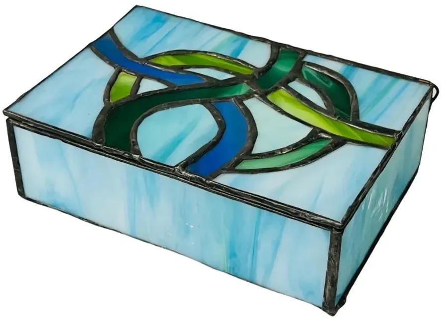 Stained Glass Lidded Box - Eat Drink Home - Blue