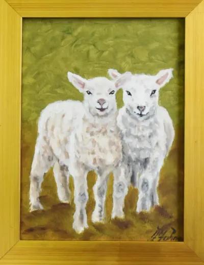 Farmhouse Country Lambs Oil Painting - Green