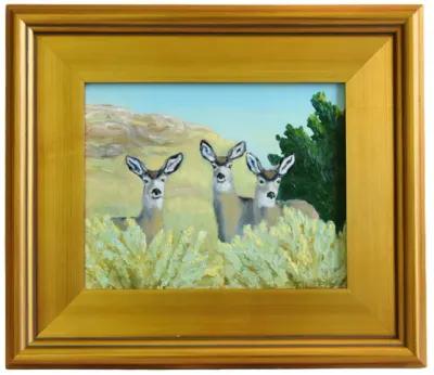 Wildlife Nature Three Deer Oil Painting - Green