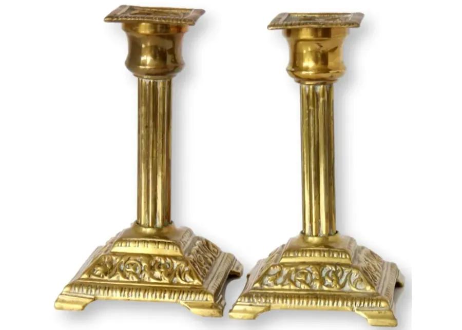 English Brass Candlestick Holders - Pr - New England Mercantile - Gold