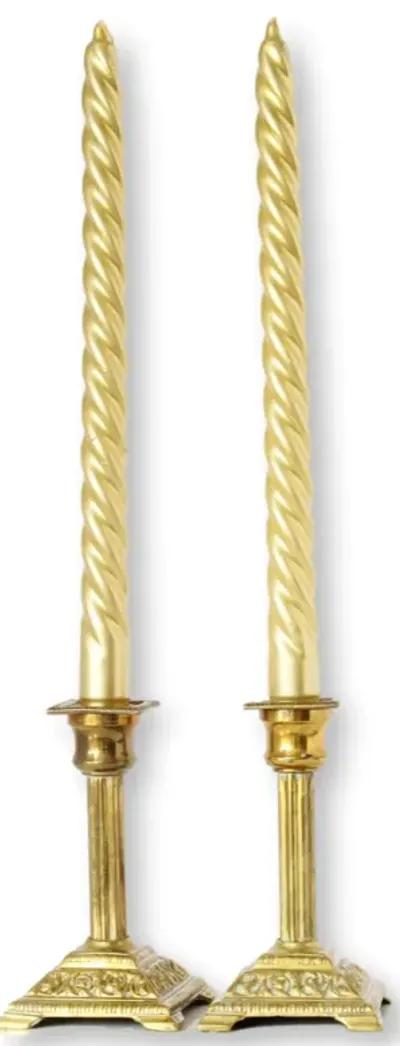 English Brass Candlestick Holders - Pr - New England Mercantile - Gold