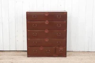 Antique Japanese Painted Tansu Dresser - de-cor - red