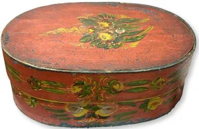 Antique Tole Painted Bride's Box - New England Mercantile - Red