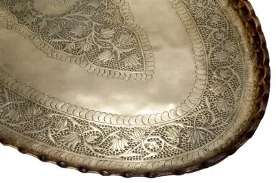 Hand Tooled Moroccan Large Brass Tray - Fleur de Lex Antiques - Handcrafted - Gold