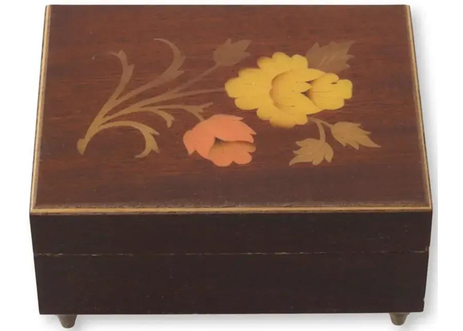 Italian Lacquered Musical Trinket Box - The Queens Landing - Brown