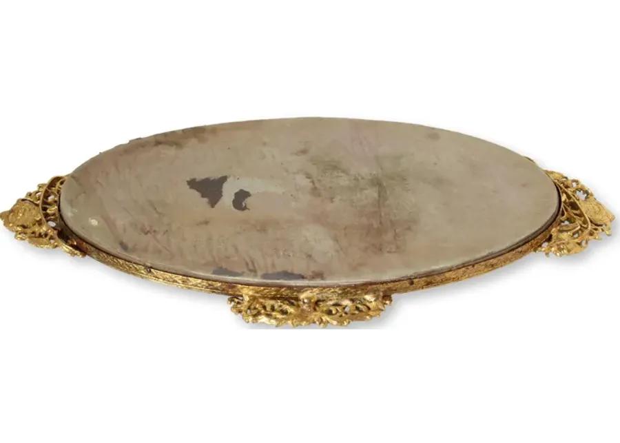 Midcentury Vanity Tray with Perfume Bottle - The Queens Landing - Gold