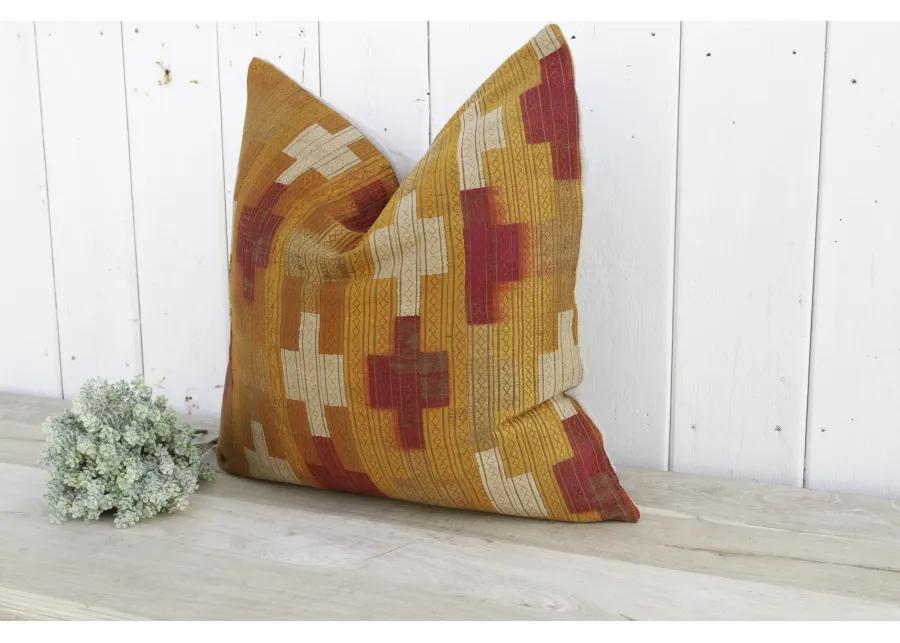 Amber Teak Silk Phulkari Pillow - de-cor