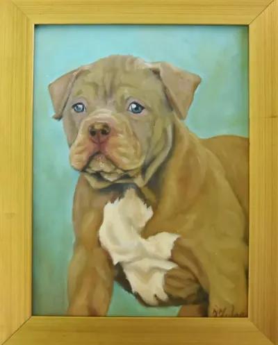 Brown/White Dog Pet Portrait Painting - Green