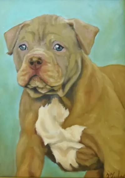 Brown/White Dog Pet Portrait Painting - Green