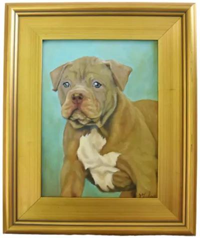 Brown/White Dog Pet Portrait Painting - Green