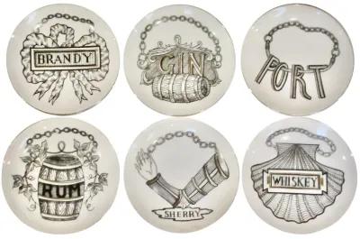 1960s Fornasetti-Style Coasters Set of 6 - The Emporium Ltd. - Black