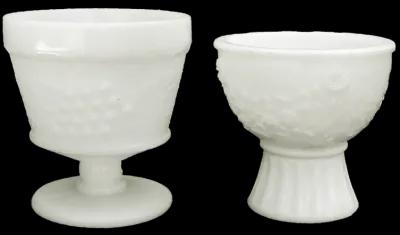 1950s Milk Glass Coupes / Planters - Set of 2 - Chez Vous - White - 3.6" w x 3.75" h