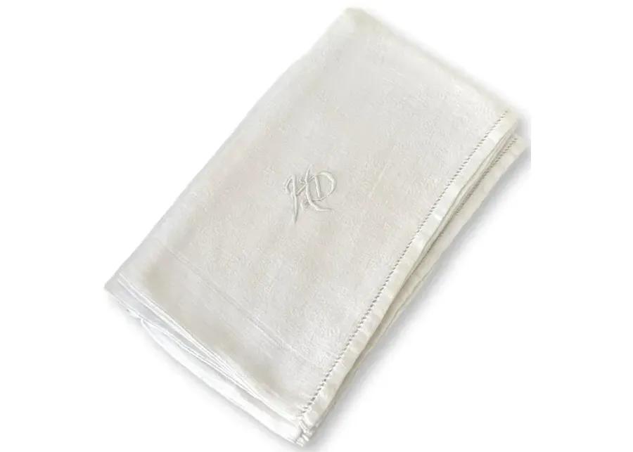 1920s French "H D" Dinner Napkins - Set of 10 - New England Mercantile - White