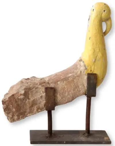 Rustic Carved Stone Bird on Stand - New England Mercantile - Yellow