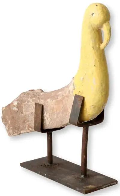 Rustic Carved Stone Bird on Stand - New England Mercantile - Yellow