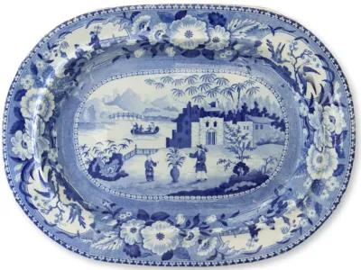 Early 19th Century Transferware Platter - New England Mercantile - Blue