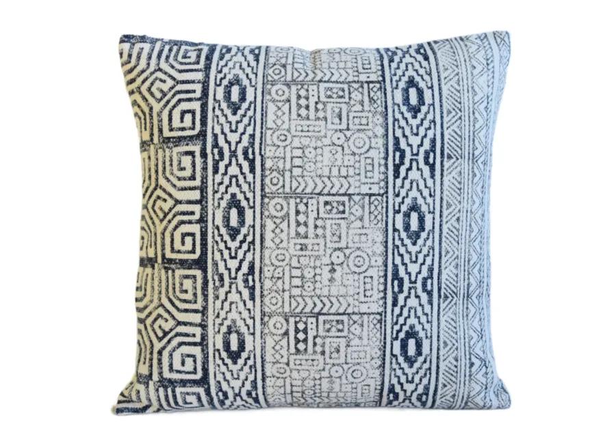 Hand-Printed Blue & White Cotton Pillow