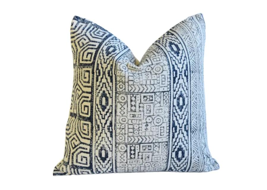 Hand-Printed Blue & White Cotton Pillow