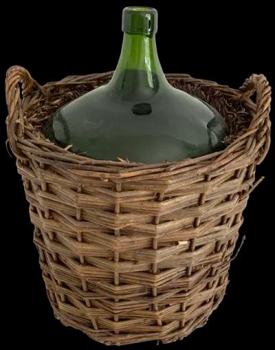 French Demijohn in Willow Handled Basket - Ballyhoo - Brown