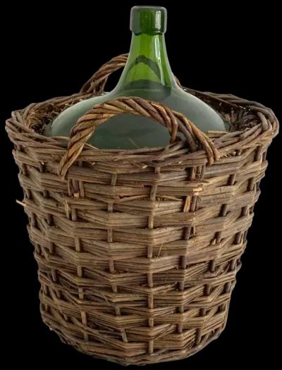 French Demijohn in Willow Handled Basket - Ballyhoo - Brown