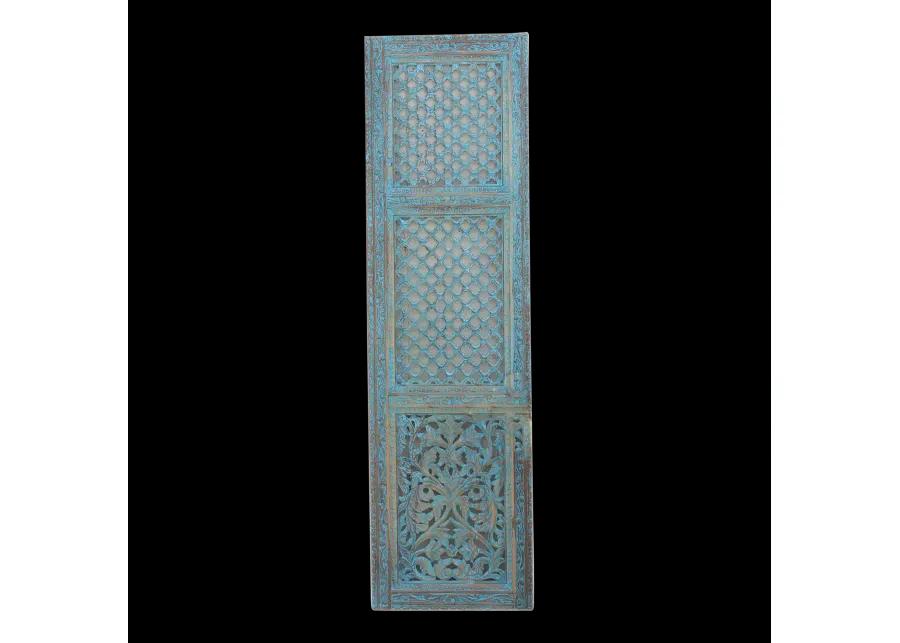 Finely Carved Blue Mughal Wood Jali Door - de-cor