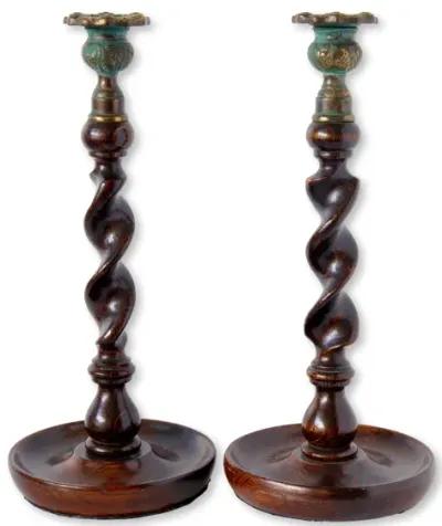 English Barley-Twist Candlesticks - Rose Victoria - Brown