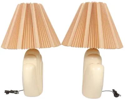 Sculptural Ceramic Table Lamps - a Pair - Interesting Things - Beige