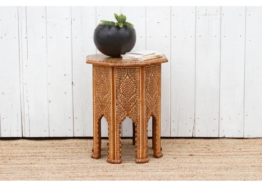 Finely Inlay Tall Moorish End Table - Handcrafted