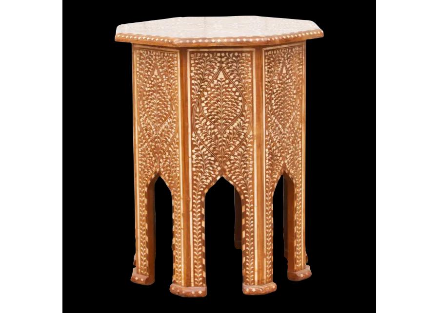 Finely Inlay Tall Moorish End Table - Handcrafted