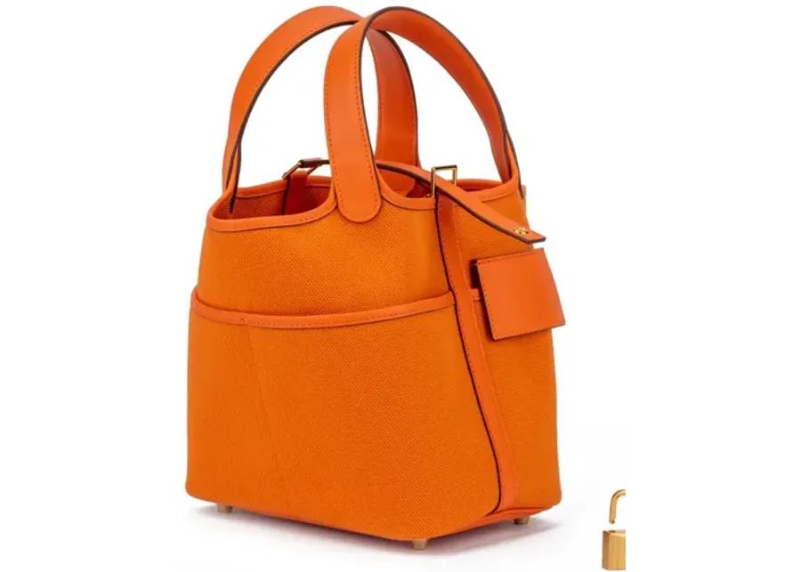 NIB Hermès Orange Swift Toile Picotin 18