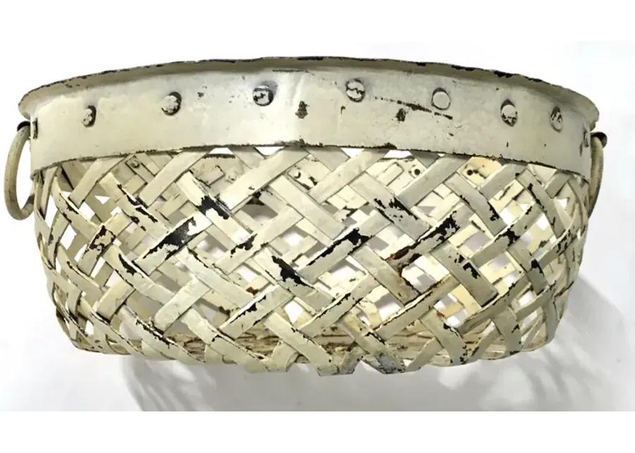 Painted Bronze Basket Weave Cachepot - Beige