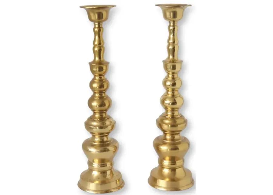 Midcentury Japanese Brass Candlesticks - Gold