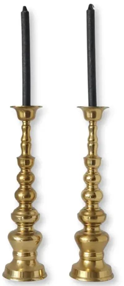 Midcentury Japanese Brass Candlesticks - Gold