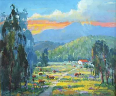 Silvio Silvestri - Farmhouse Oil Painting - Green