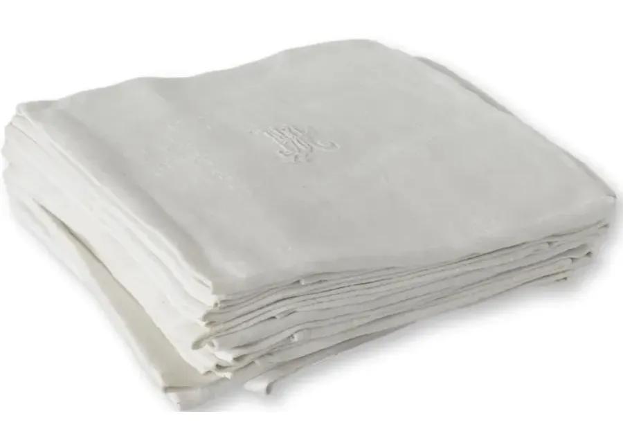 French "PM"/"MP" Dinner Napkins - Set of 12 - White