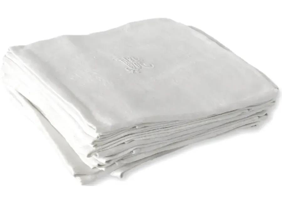 French "PM"/"MP" Dinner Napkins - Set of 12 - White