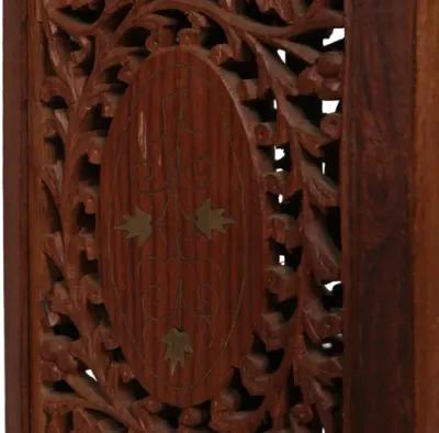 Indian Brass Inlaid Carved Wooden Lamp