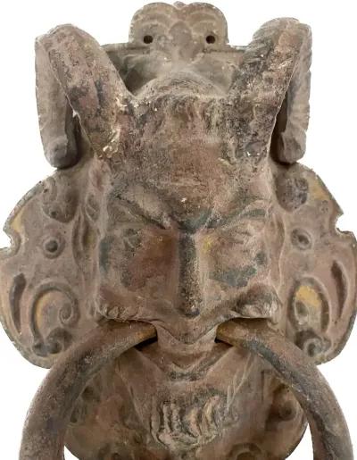 Iron Satyr Face W/Ram Horns Door Knocker - Brown