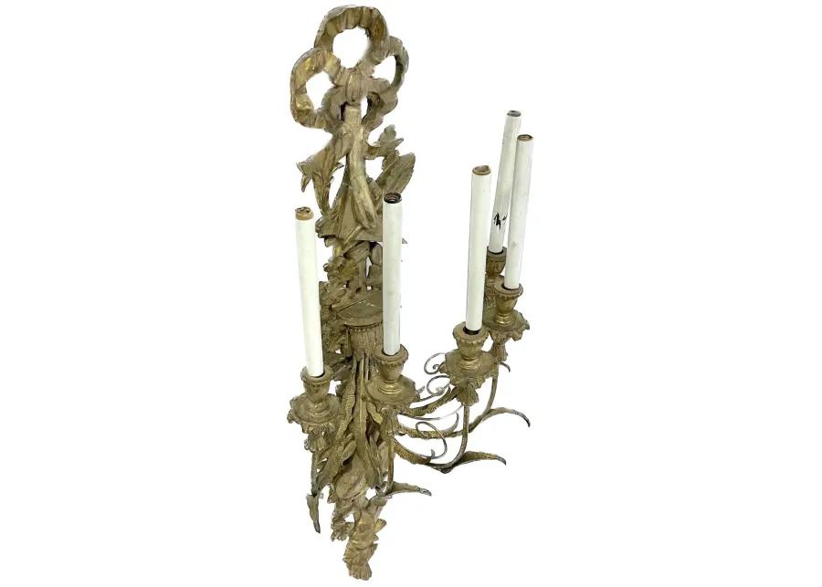 Gilt Brass Ribbon & Music Wall Sconce - Gold