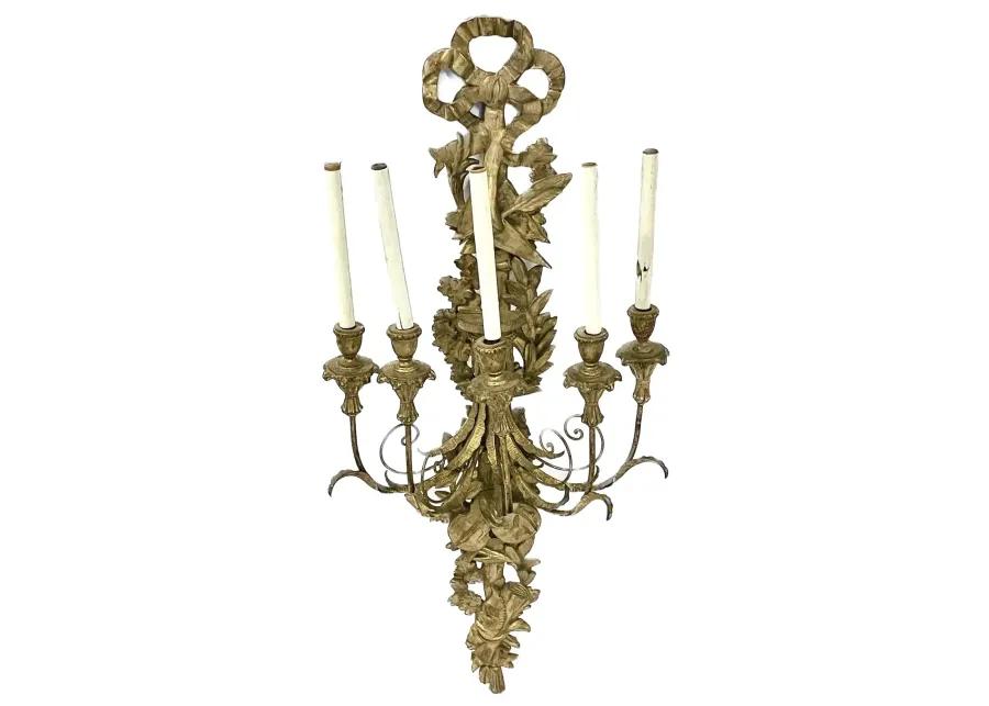 Gilt Brass Ribbon & Music Wall Sconce - Gold