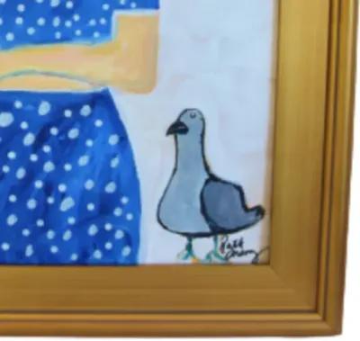 French Mademoiselle Floral Bird Portrait - Blue