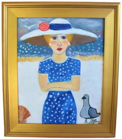 French Mademoiselle Floral Bird Portrait - Blue