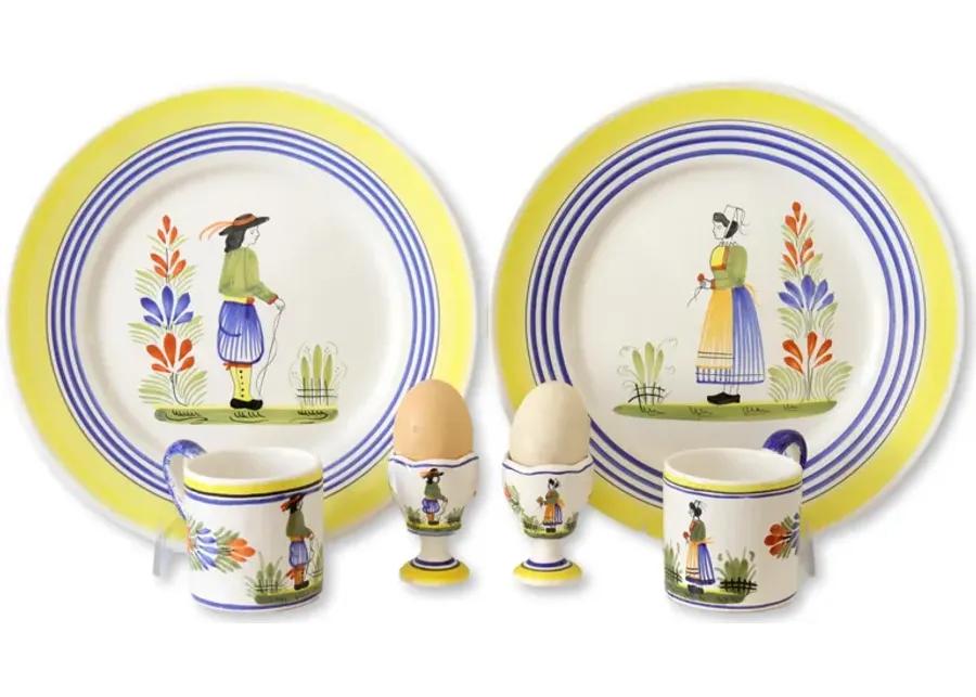 French Quimper Breakfast Set for Two - Handcrafted - Blue