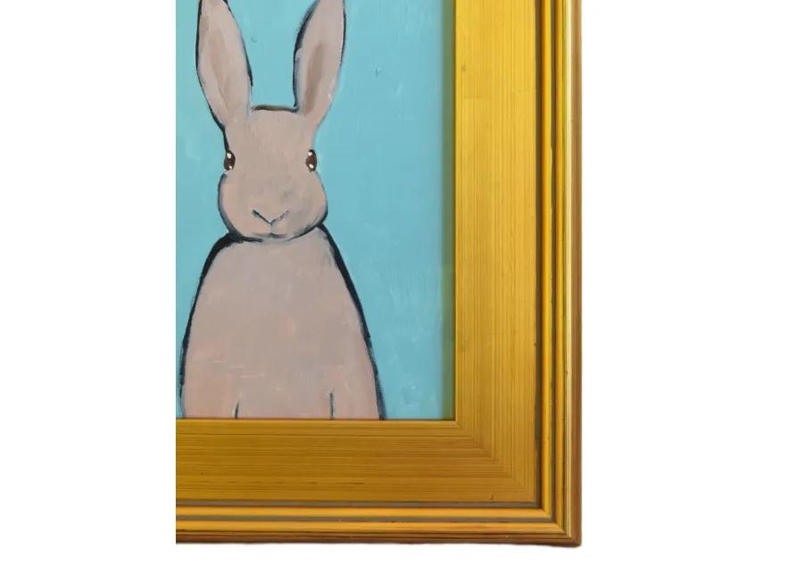 Folk Art Bunny Rabbit Hare Oil Painting - Brown