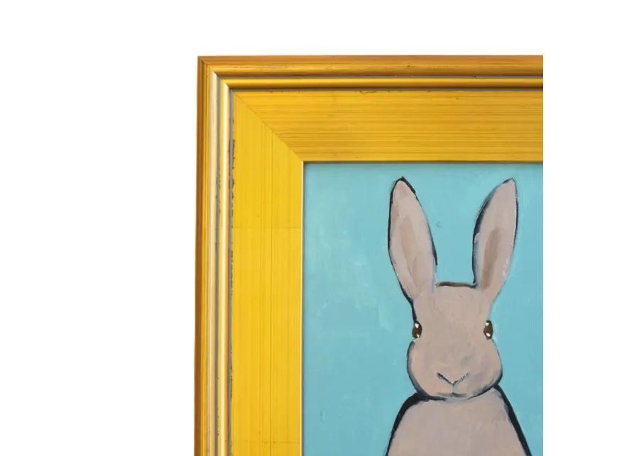 Folk Art Bunny Rabbit Hare Oil Painting - Brown