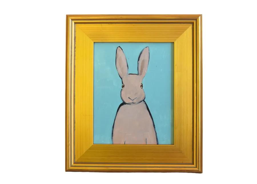 Folk Art Bunny Rabbit Hare Oil Painting - Brown