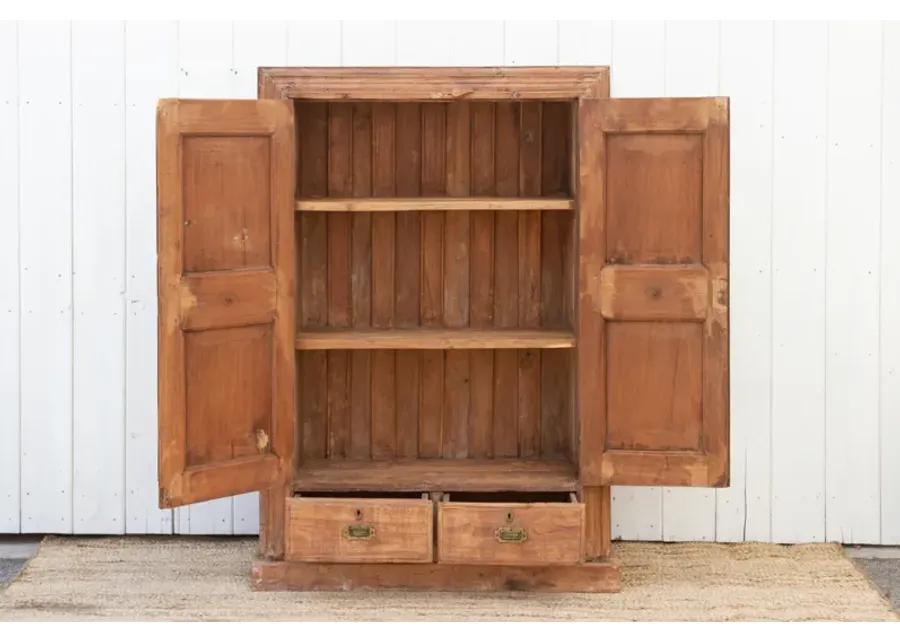 Antique Carved Teak Sunburst Cabinet - Brown